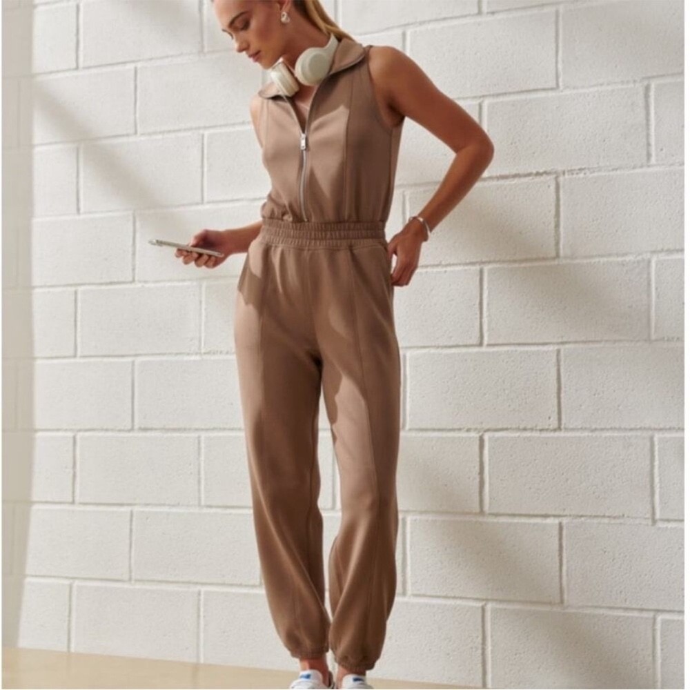 Abercrombie & Fitch YPB Neo Knit Sporty Taupe Brown Athleisure Romper Jumpsuit S